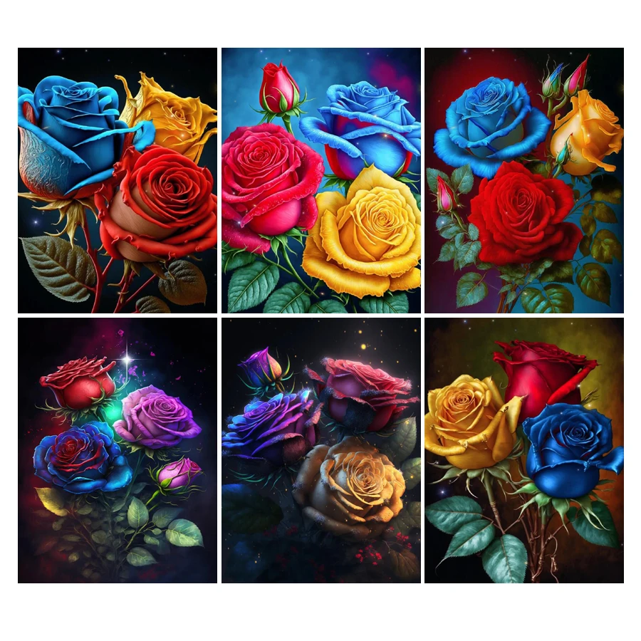 5D Diy Diamond Painting New Collection 2023 Color Rose Full Rhinestone Embroidery Flower Picture Beads for Needlework