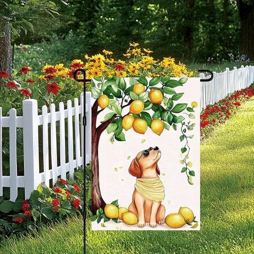 Spring Garden Flag Double Sided Lemon Dog Flowers Seasonal Spring, 12x18 Inch XXQ