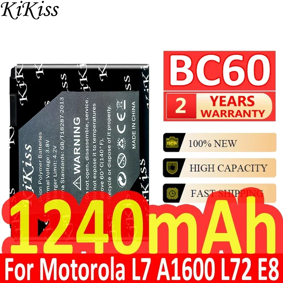 KiKiss 배터리, 모토로라 L7 A1600 L72 E8 L71 C261 EM30 용, BC60 BC 60 1240mAh