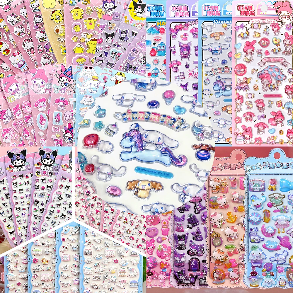 Carino Sanrio Serie 3D Adesivi in rilievo Decorazione estetica Decalcomanie Kawaii Cinnamoroll My Melody Kuromi Cartoon Bubble Sticker Toy