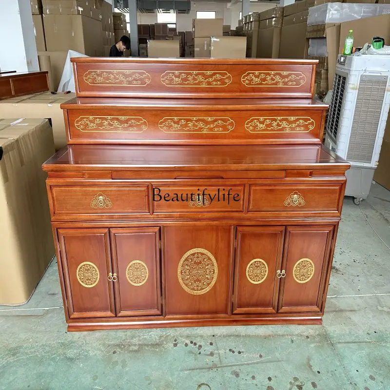 

Solid wood household three-layer table, middle hall table, middle hall table, gold-painted new Chinese desk