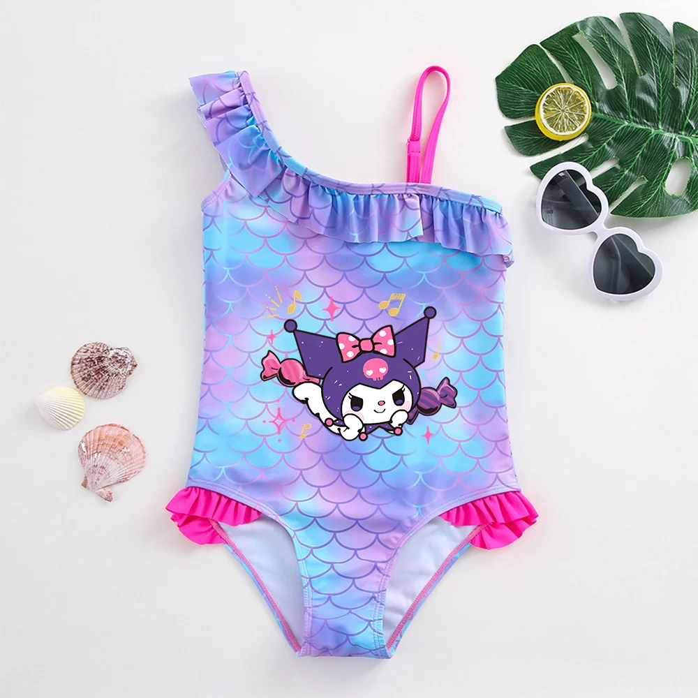 Kuromi Girls Tankini Swimsuits Summer Beach wear Kids Wear Bathing Suits Children's Bikini Dresses Swimsuit Fashion Mermaid Fish