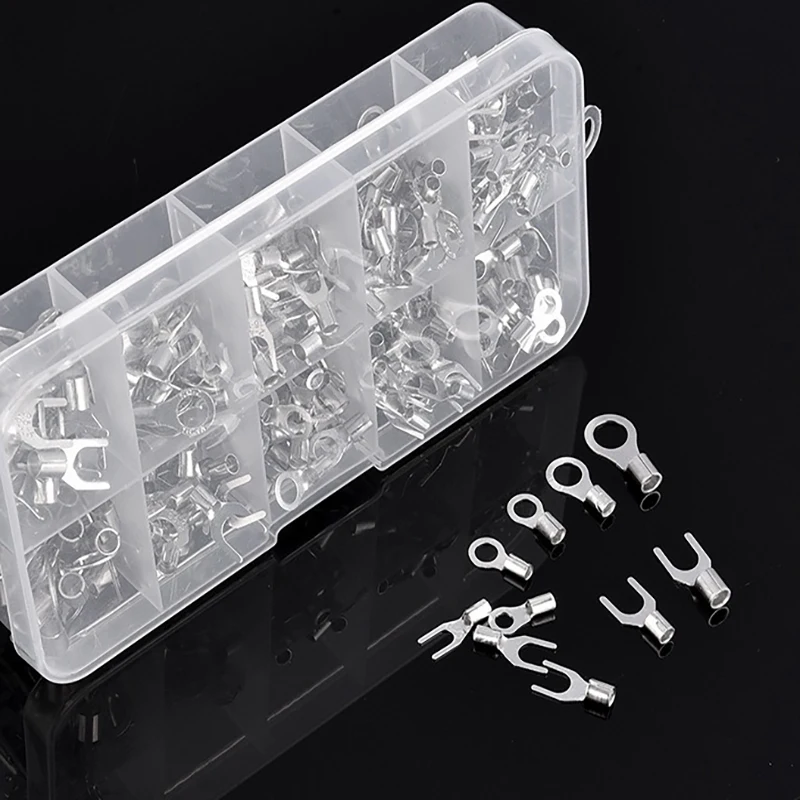 320pcs Boxed Cold Pressed Terminal Terminal U Shaped And O Shaped Square 0.5-4mm Copper Nose Wire Crimp Connector Terminals Set-