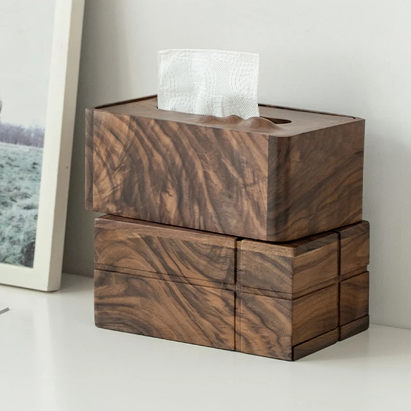 Nordic Creative Black Walnut Paper Box,Solid Wood Tissue Box,Japanese Living Room Wooden Multifunctional Storage Box