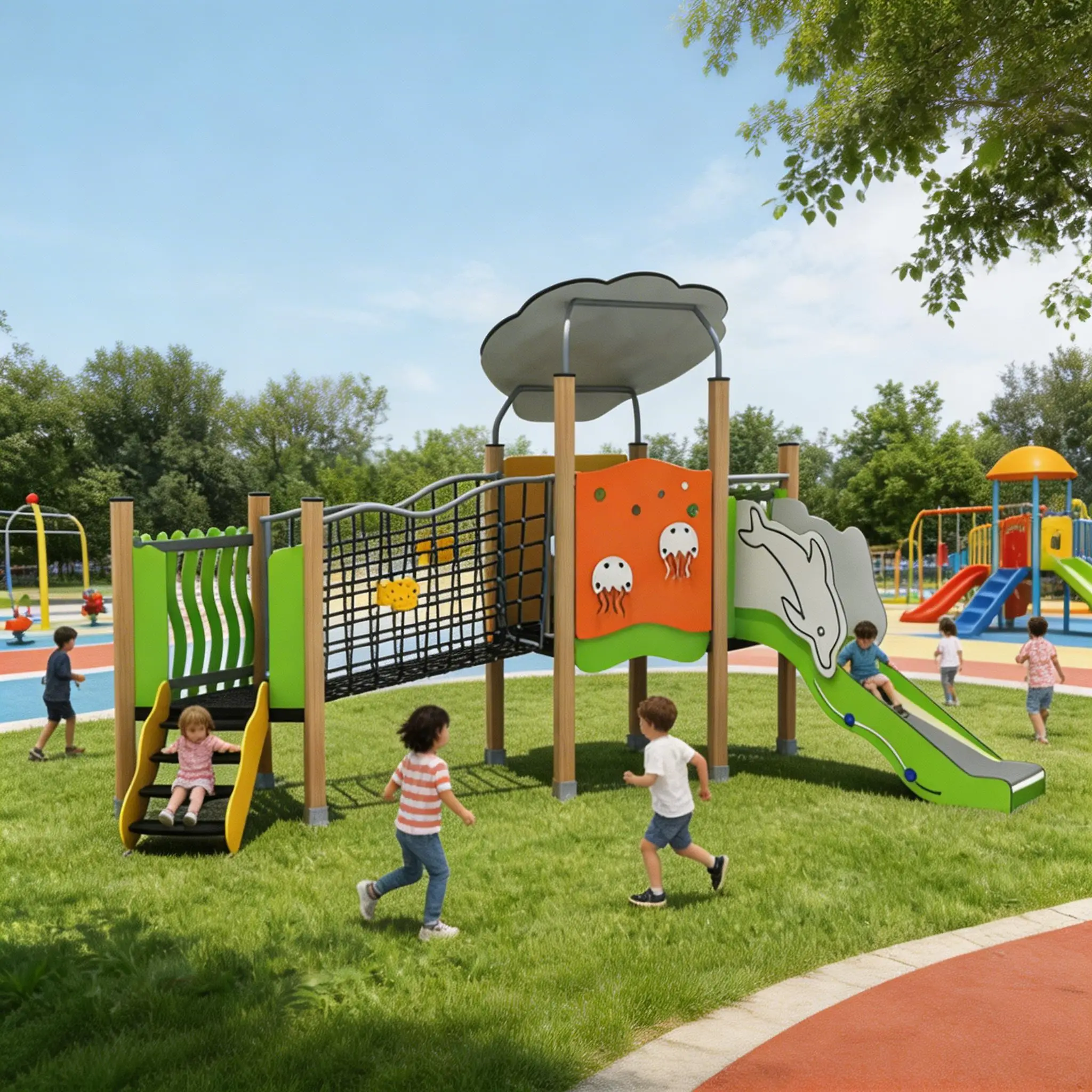 2026  Hot Sale Ocean Theme PE Board Combination Slide Outdoor Children Multi-Functional Climbing Slide for Park & Kindergarten