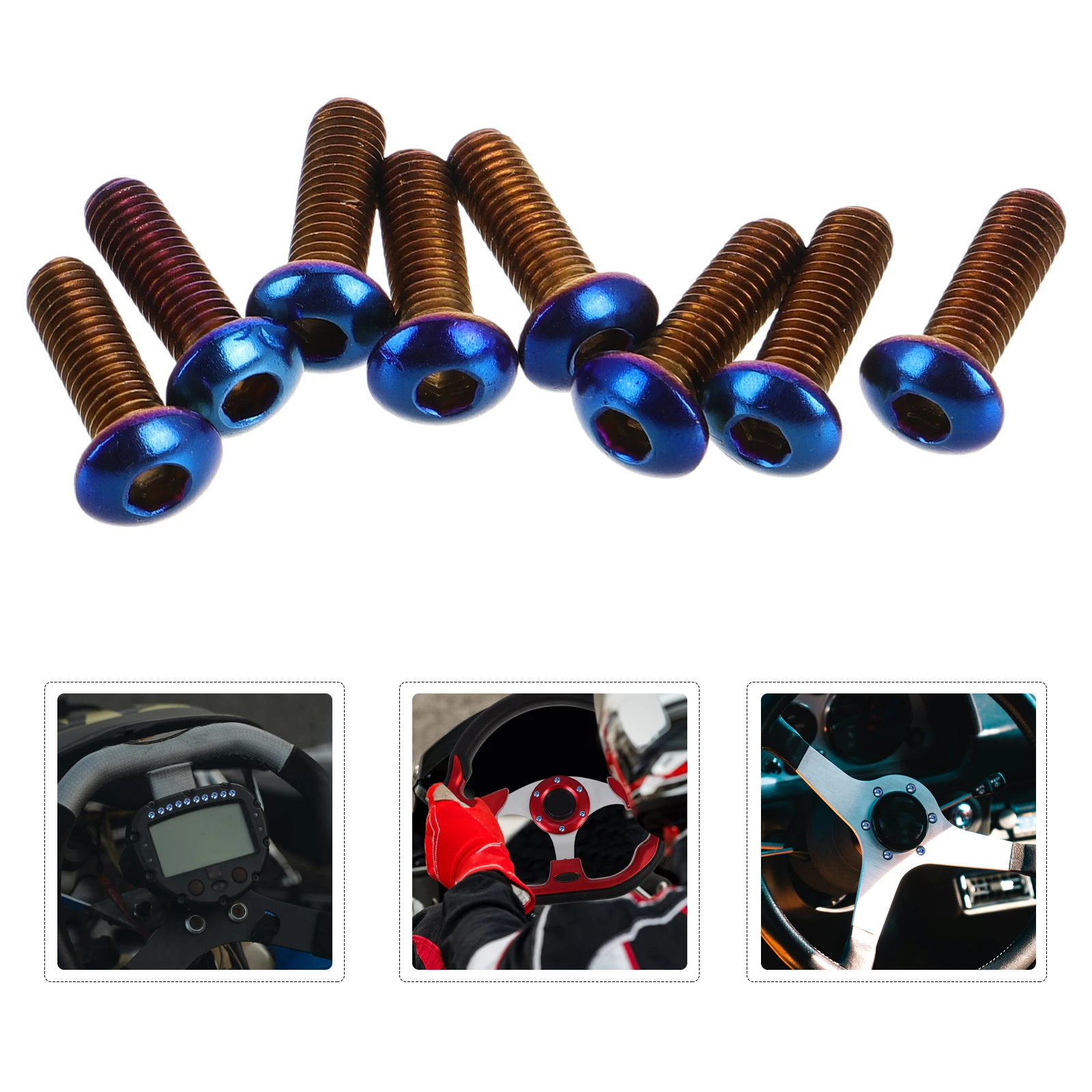 

8pcs M5X0.8 Colorful Baked Blue Round Steering Wheel Metal Durable Secure Fit Car Racing Modified Fixing Bolts Security Screws