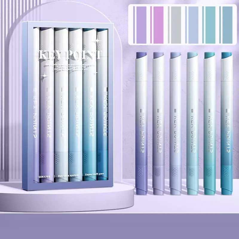 Набор двухсторонних маркеров-хайлайтеров, маркеры с двумя наконечниками, 6 шт., мягкие цветные маркеры-хайлайтеры с двумя наконечниками для детей, студентов и художников