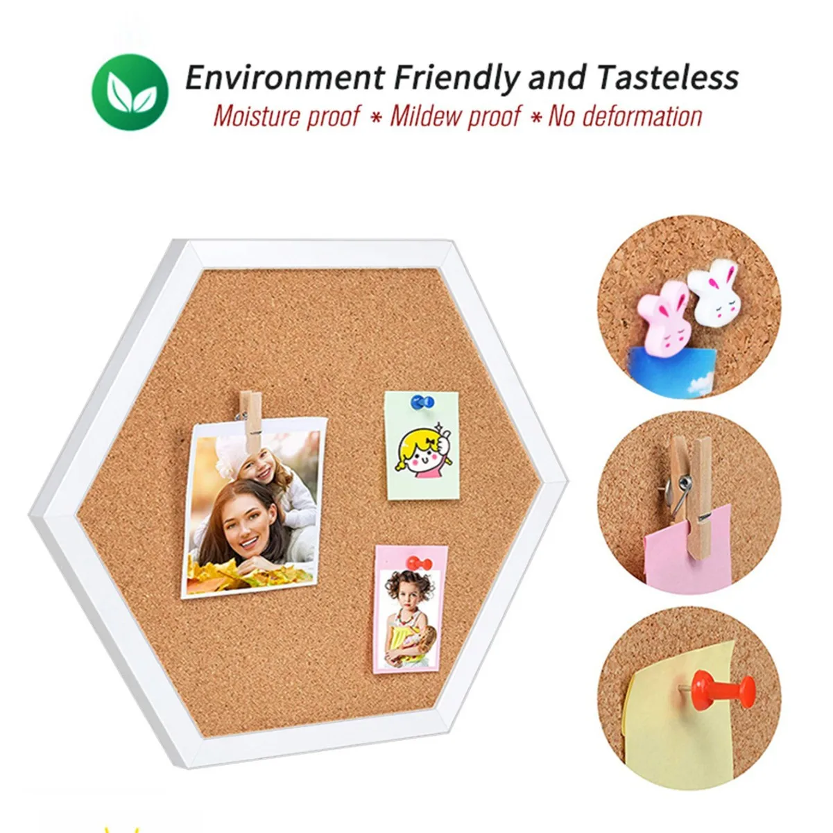 White Wood Frame Cork Board Equilateral Hexagon Pin Boards Decorative Postcard Wall Bulletin Board Innovative Message Boards