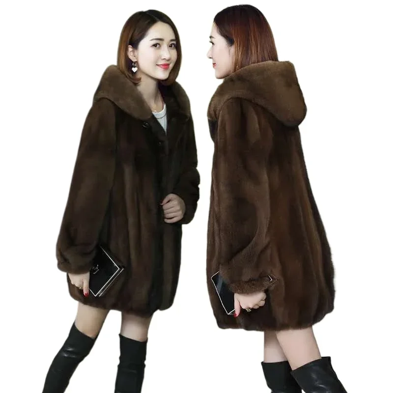 Autumn Winter Warm Imitate Mink faux Fur Grass Coat Women 2024 New Fur lined Integrated Mid Length coats Trend jacket clothes