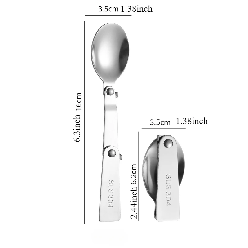 1pc Outdoor folding tableware stainless steel spoon and fork rotating and folding portable three fold travel tableware