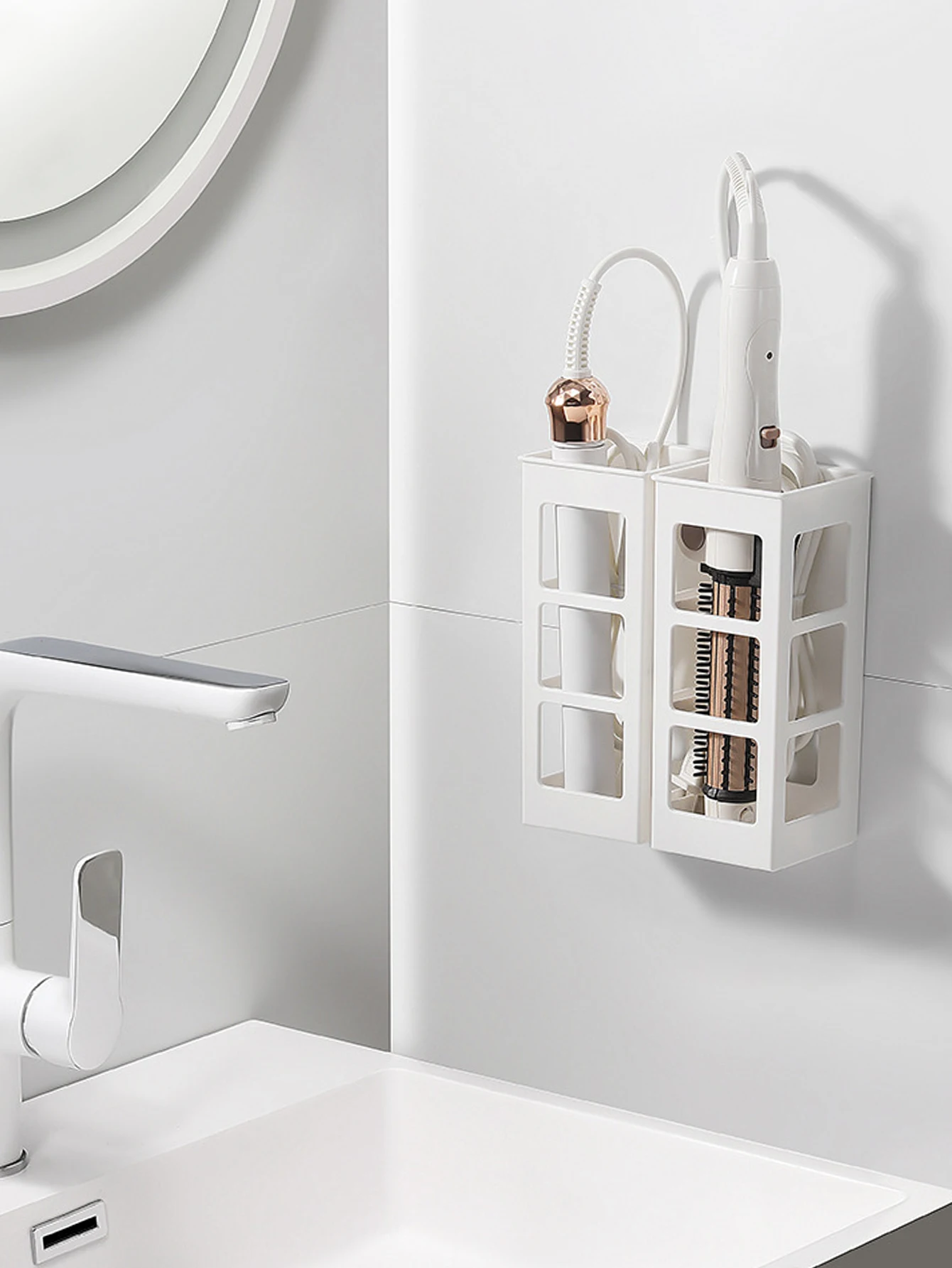 1/2pcs Non Perforated Curling Iron Storage Box, Straightener Wall Mounted Shelf For Easy Access To Beauty Tools Storage