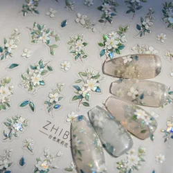 Flash Jasmine Flower Nail Art Stickers High Quality Shell Light Fragments DIY Elegant Manicure Decal Decoration T-3864