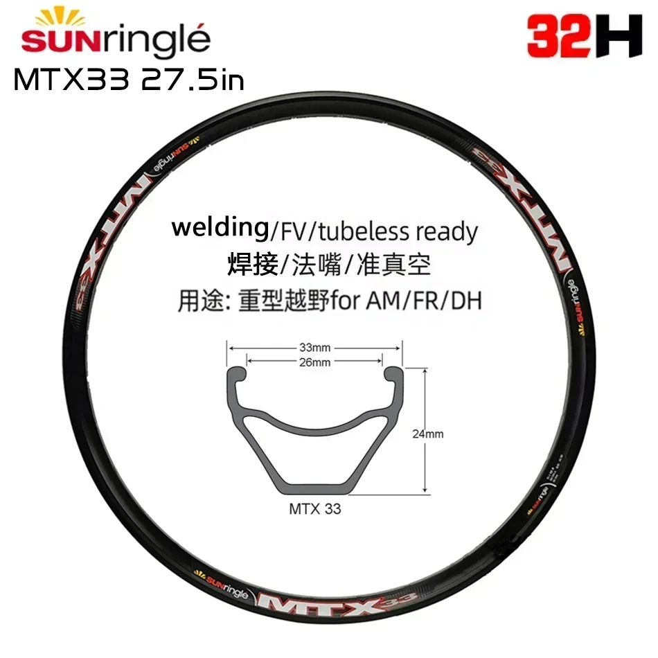 Sunringle High Strength Rims MTX33 Mountain Bike Circle 32H 26