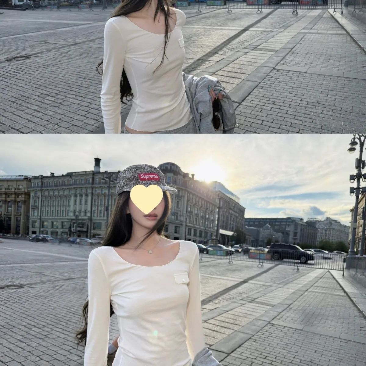 Slim Fit Long Sleeve U-Neck T-Shirt Women's Pure Desire Style Red Pocket Design Waist-Cinching Autumn Top Casual Straight Cut