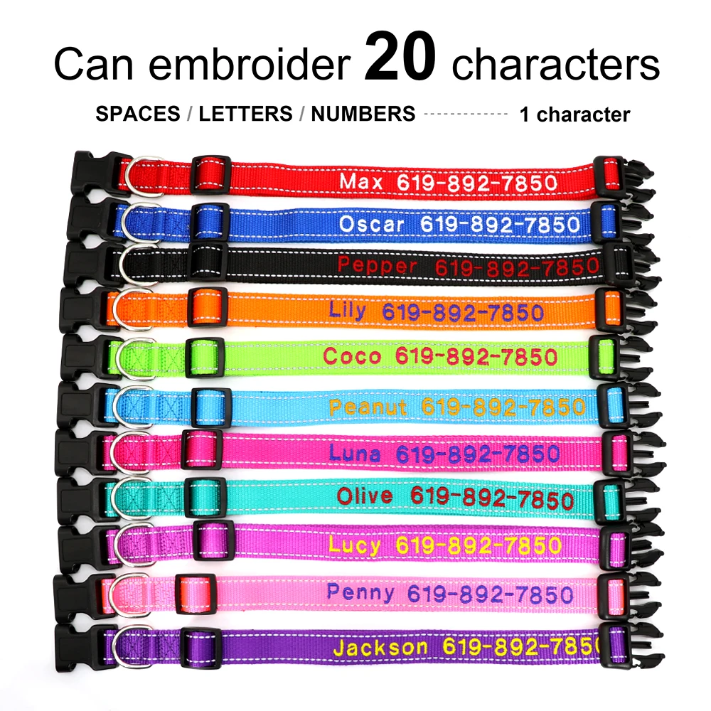 Personalisierte bestickte Hundehalsbänder aus Nylon, individuelles Welpen-ID-Namenhalsband für kleine, mittelgroße und große Hunde, verstellbares Haustierhalsband – Detail 3