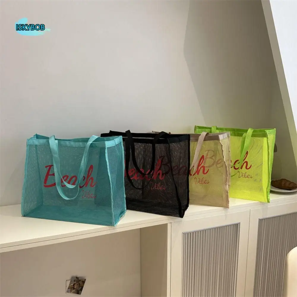 

Large Capacity Beach Bag Summer Women Handbag Travel Shoulder Bag Portable Swimming Fitness Bag Transparent Mesh Bag Girls