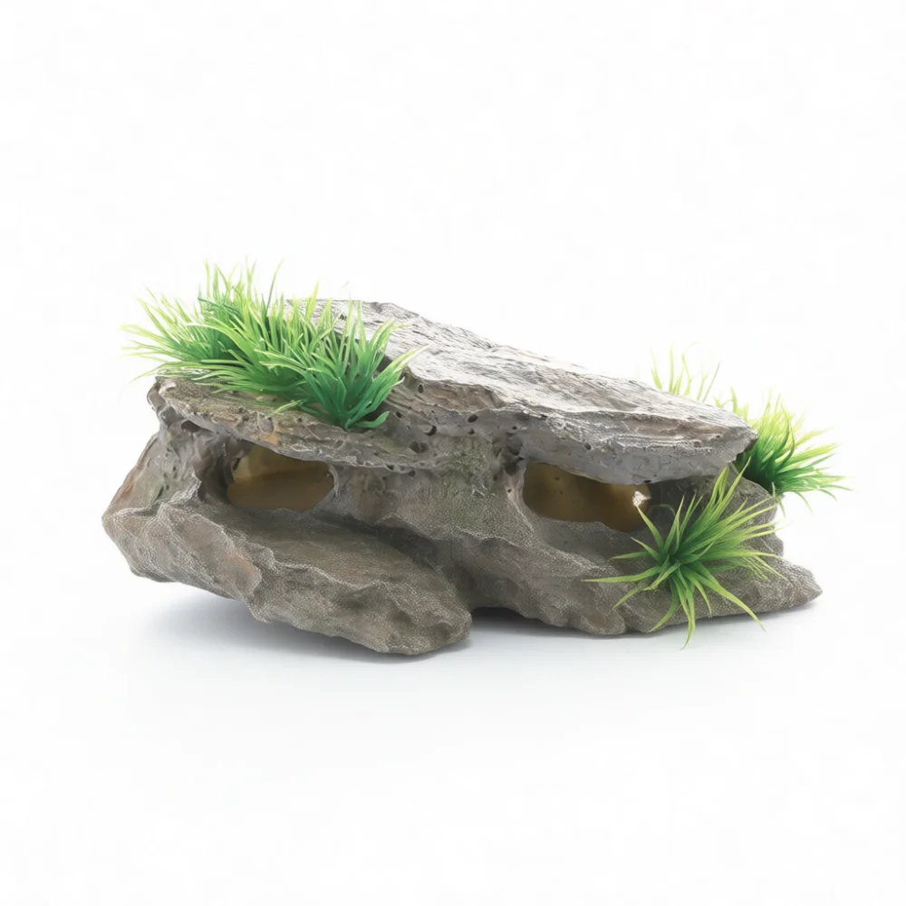 Sturdy Resin Ornament For Reptile Aquarium Hideout Cave Tank Landscape Basking Platform Accessory For Turtle Snake Pet