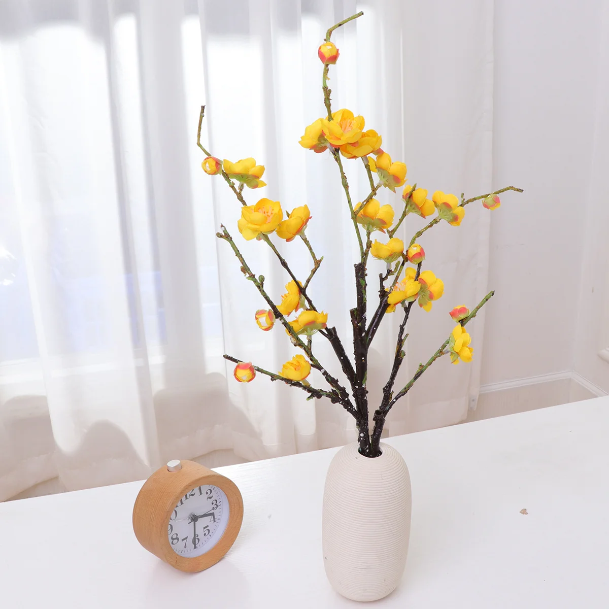 

1Pcs Artificial Yellow Plum Blossom Branch Lifelike Silk Fake Flowers Wedding Bridal Bouquet Home Party Decoration