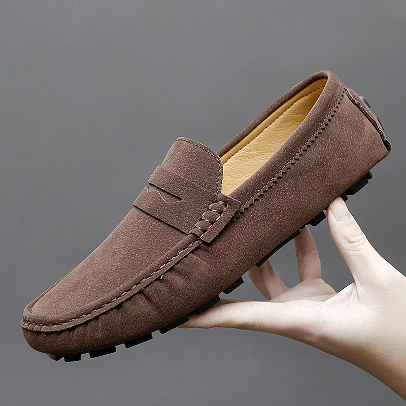 New Men Shoes 2023 Spring Summer Fashion Boat Shoes Men Footwear High Quality Leather Sanded  Bean Half Tow Set of Foot Loafers