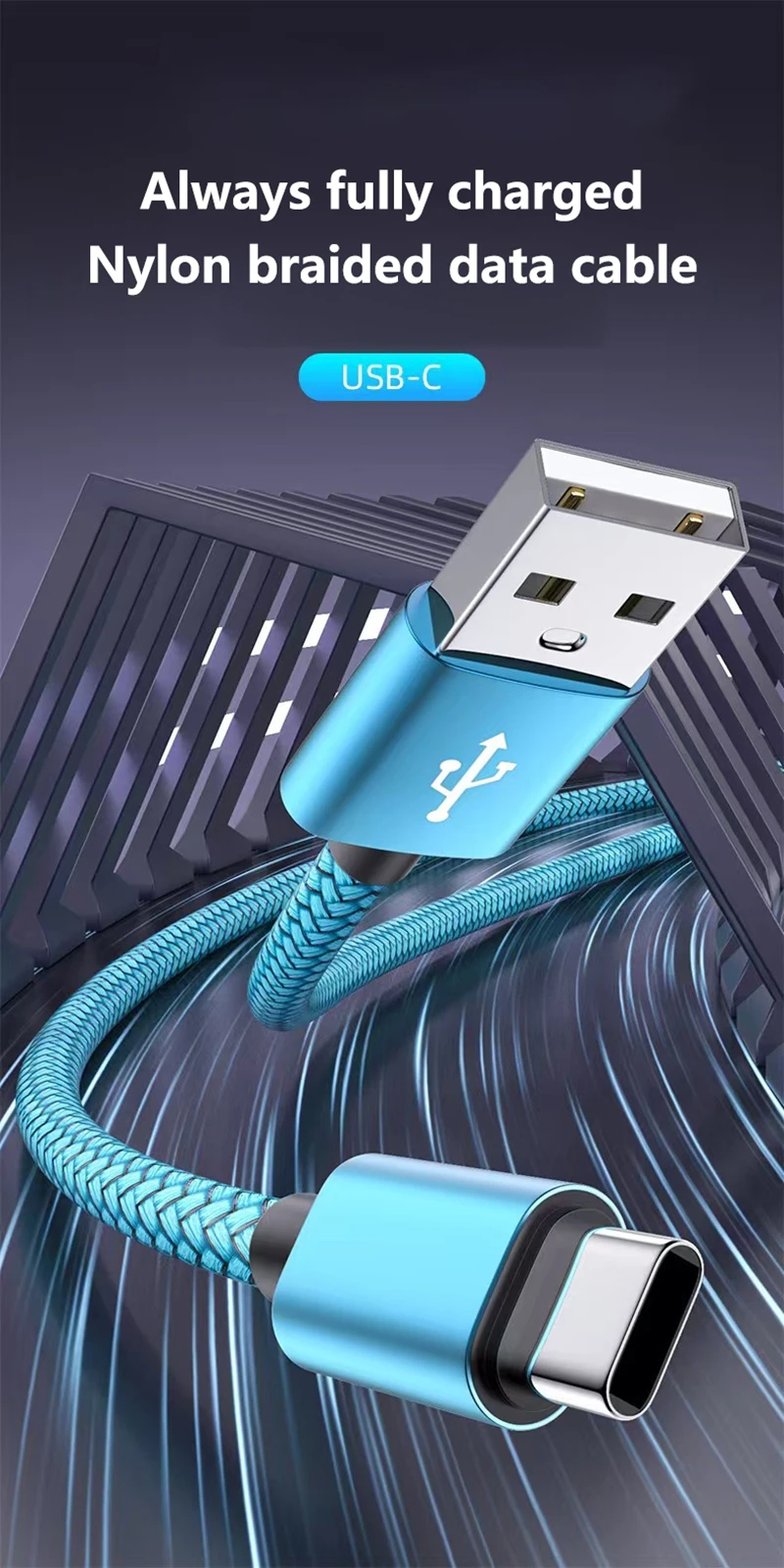 Nylon Data Cable Fast Charger 1M 2M 3M USB A To Type C Charging Cable For Huawei Samsung Android Iphone Type C Charging Device
