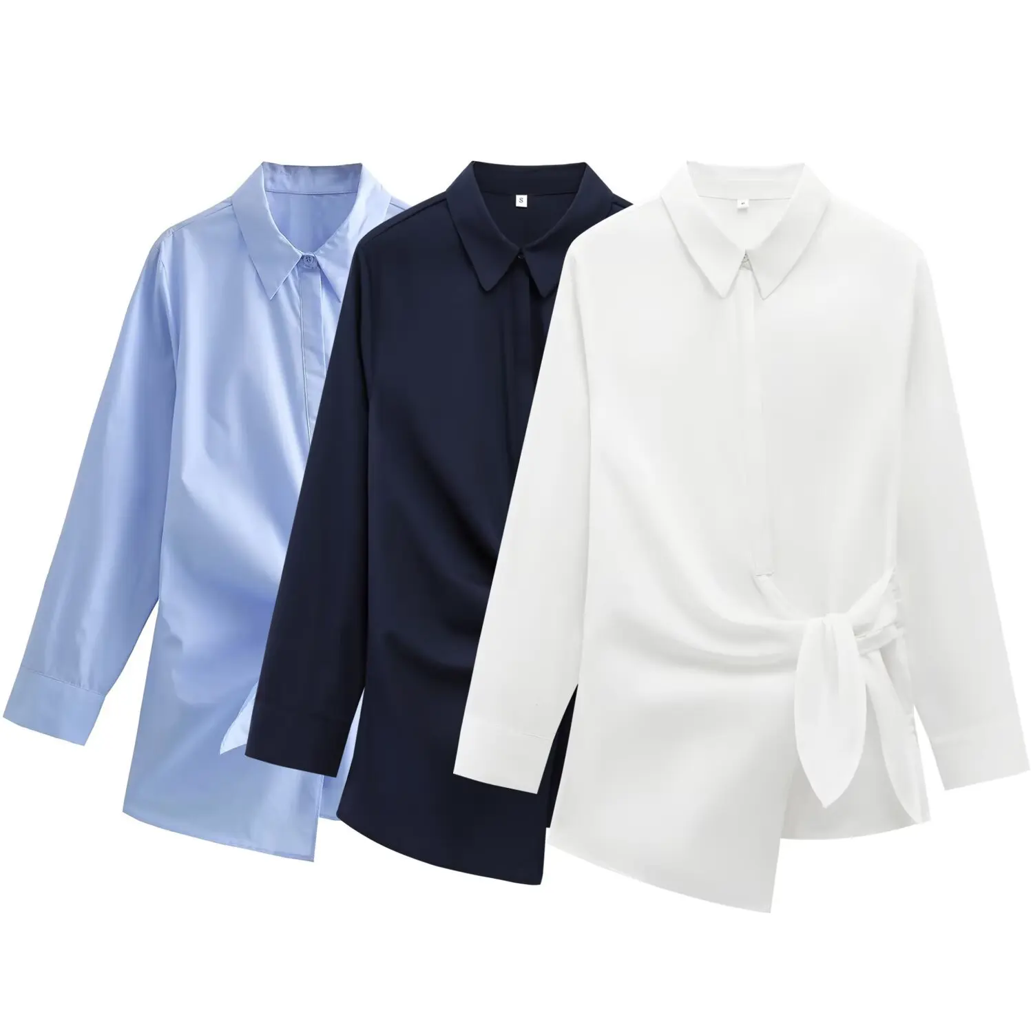 

Chic Spring Folds Bow Office Lady Asymmetrical White Blouse Slim Turn-down Collar Sheath Casual Fashion 2025 Women Shirt