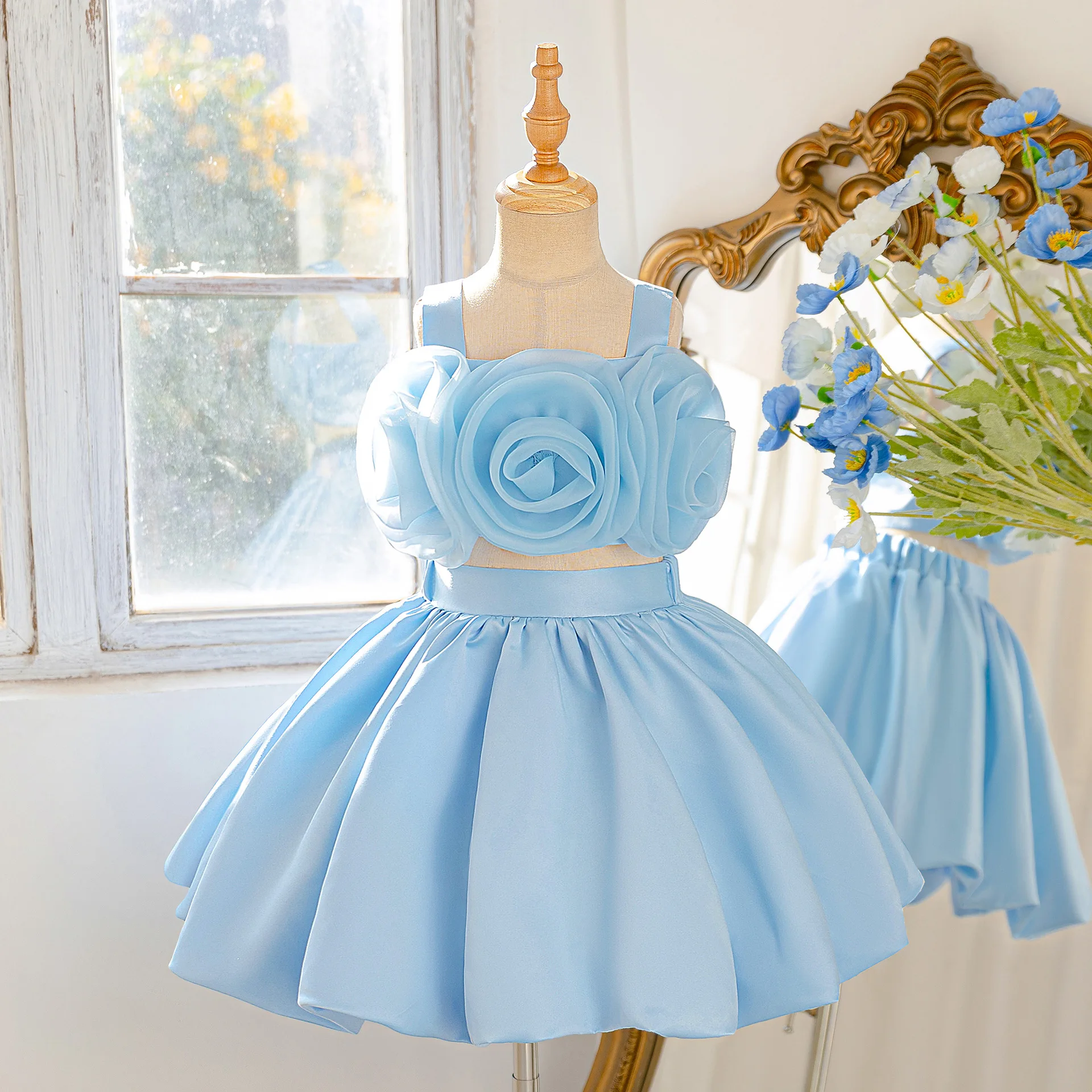 

Элегантное детское платье с цветочным узором из двух частей для девочек: нарядное, для свадьбы, выпускного, карнавала, выступлений, вечерних мероприятий