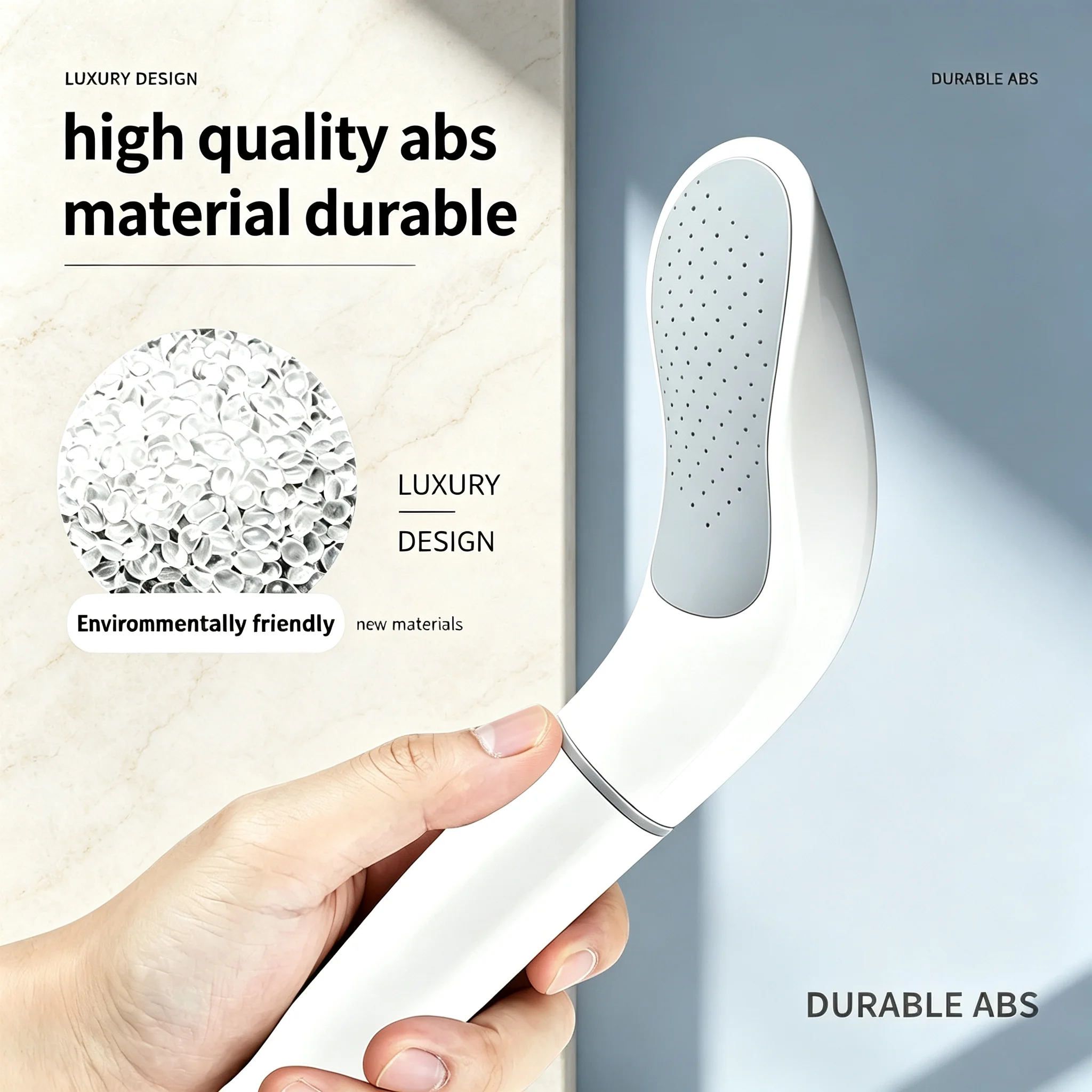 Handheld White High Pressure Shower Sprayer Anti-Slip Grip for Home Shower & Pet Washing