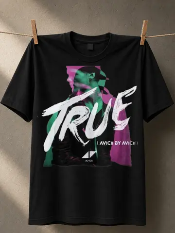 Avicii True bold brush script over green purple portrait layers and clean electronic album inspired  Unisex All T-Shirt