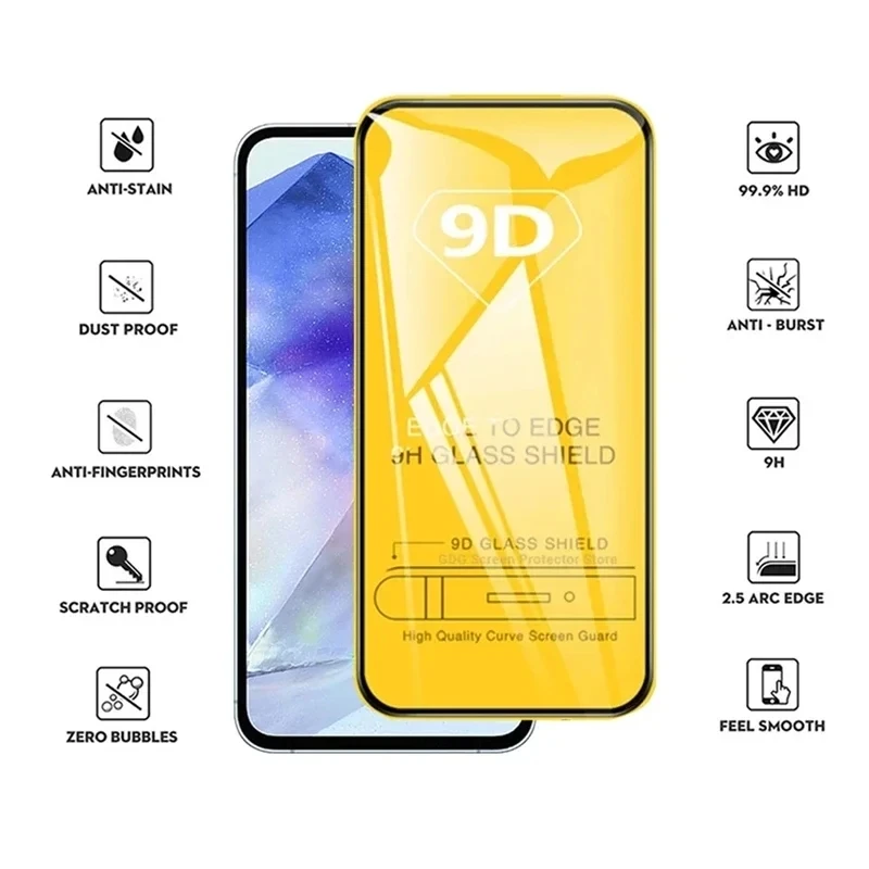 9D Tempered Glass For Samsung A55 A15 A54 A34 A13 A14 A53 A52 A12 A33 A23 A32 A73 A03 A50 A70 A21S Screen Protector + Lens Film