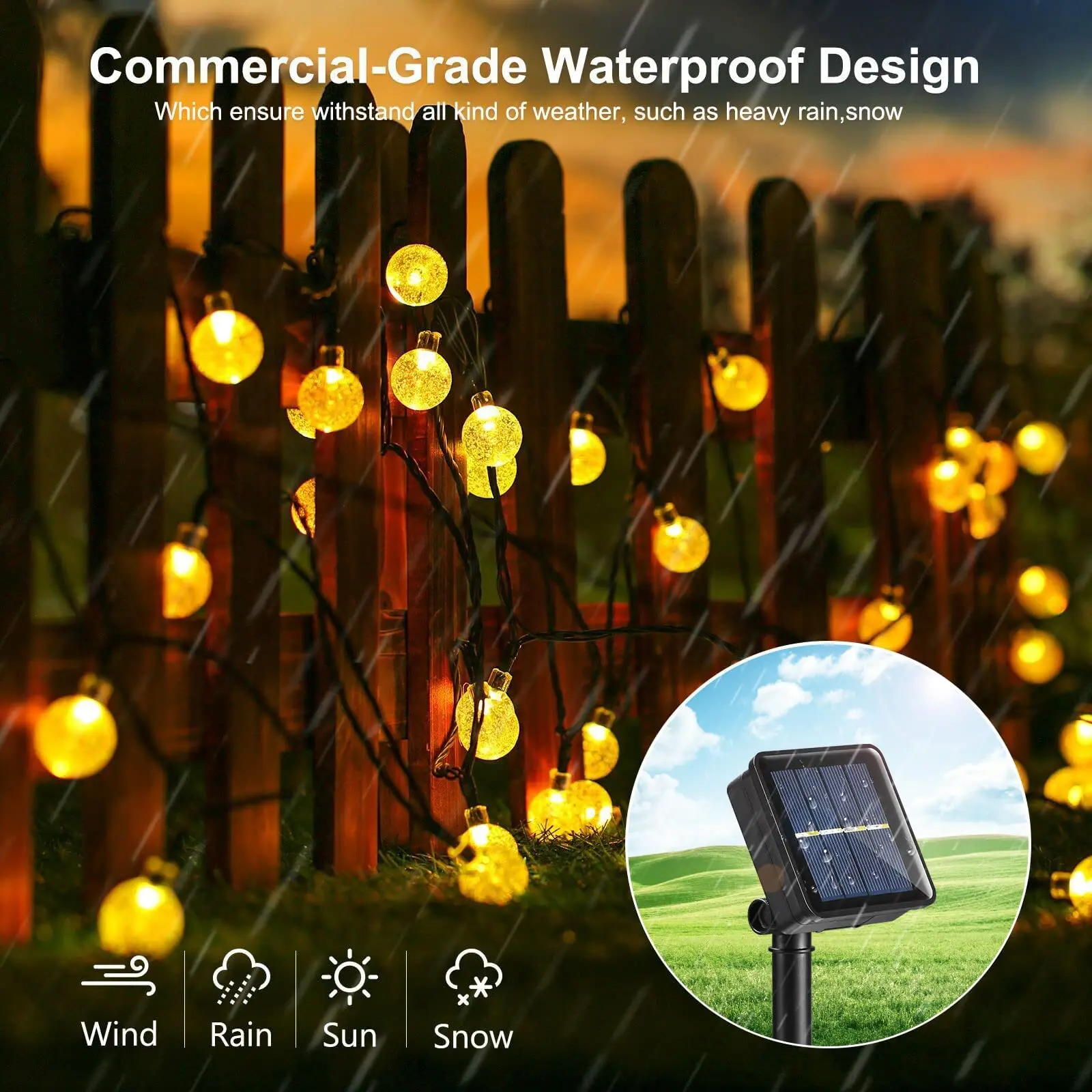 Outdoor Solar String Lights 20/50 LED Solar Powered Waterproof 8 Modes Crystal Ball Lights Solar Fairy Patio Lights for Garden