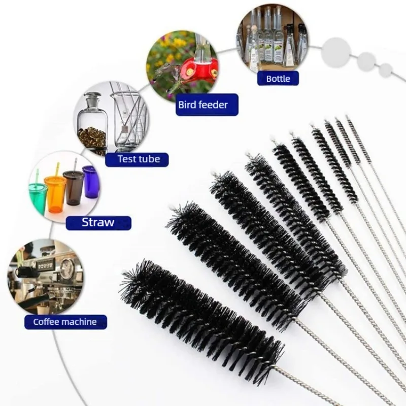 10pcs Set Stainless Steel Soft Hair Brush Pipette Test Tube Baby Bottle Brush Multifunctional Household Cleaning Tools Set