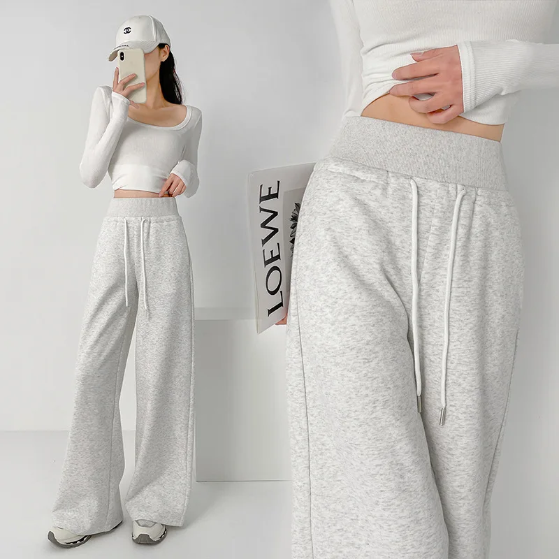FL Women's Gray Sports High Waist Hanging Loose Slimming Straight Leg Wide Leg Pants American Sweatpants Women Leisure Pants Y2k