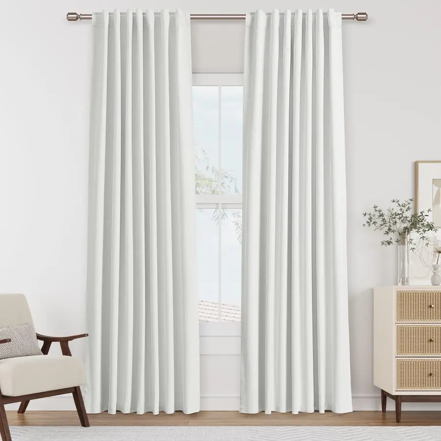 

White Linen Blackout Curtains 84 Inch Length 2 Panels Set for Living Room Bedroom Back Tab Thermal Insulated 100 Black Out Drape