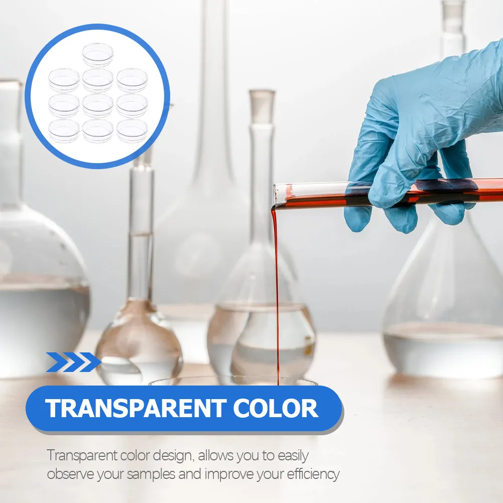 10Pcs Transparent Plastic Petri Dish with Cover for Laboratory School Chemistry Research Life Science Education Multipurpose