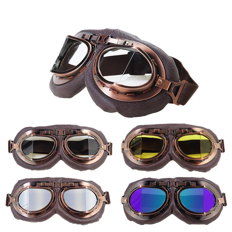 Retro Motorcycle Goggles Glasses Vintage Moto Classic Goggles for Harley Pilot Steampunk Bike Copper Helmet Headwear