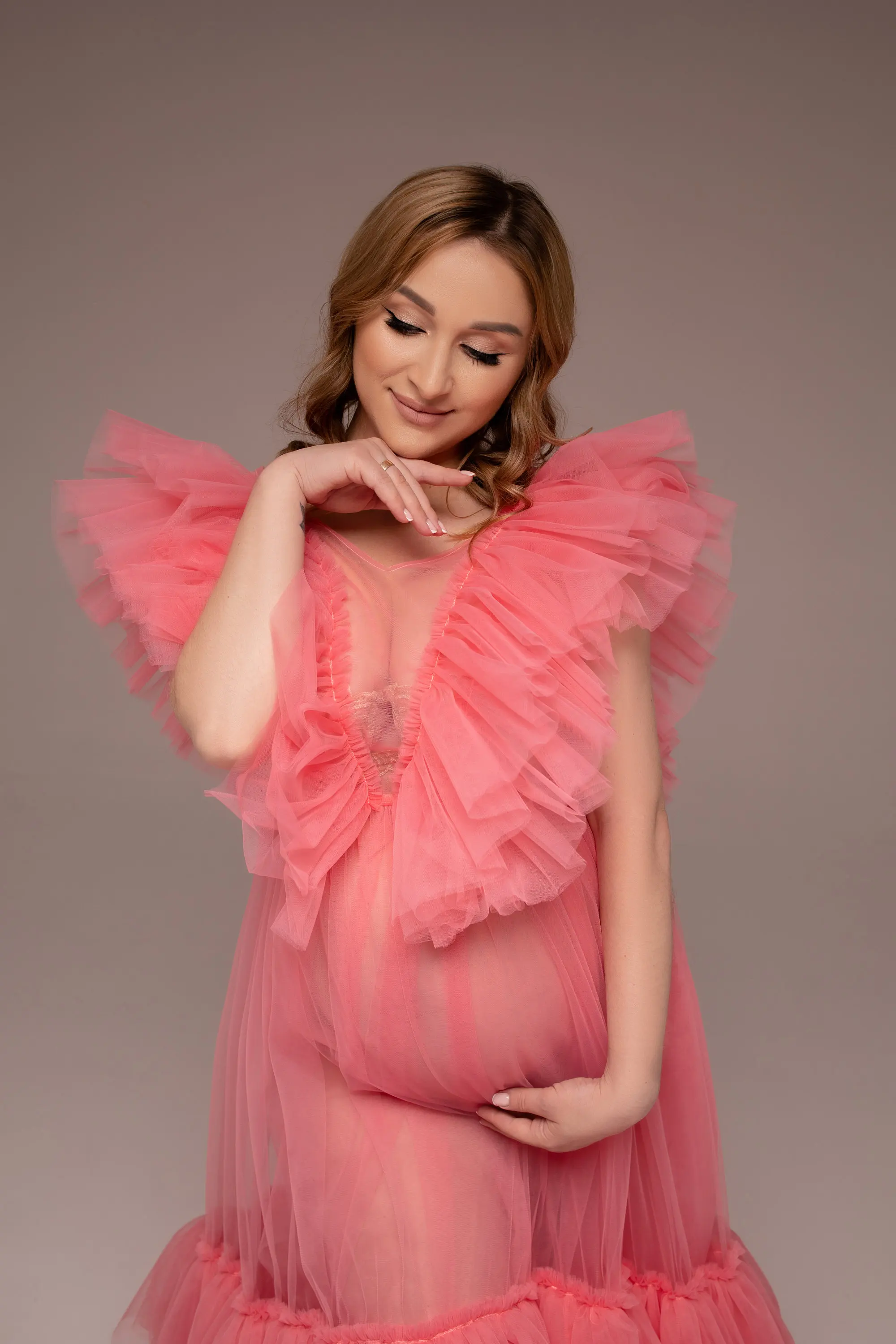 Sexy Ruches Tule Avondjurken V-Hals Fotoshoot Baby Shower Prom Jurken Vegen Trein Zwangere Vrouw Gewaden