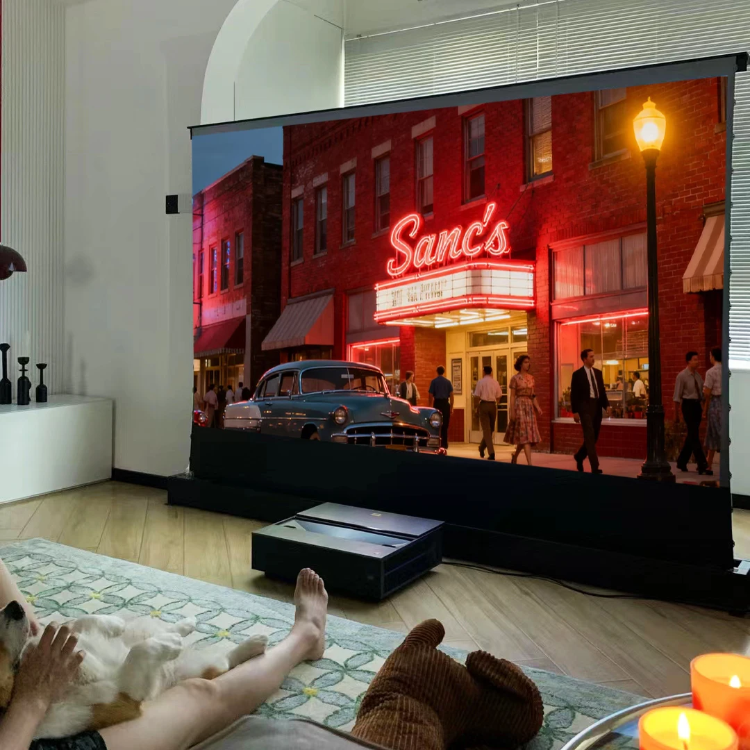 Surround Sound 100 Inch Electric Floor Screen UST ALR Laser Projector Motorized ALR Screen 8K 3D Portable