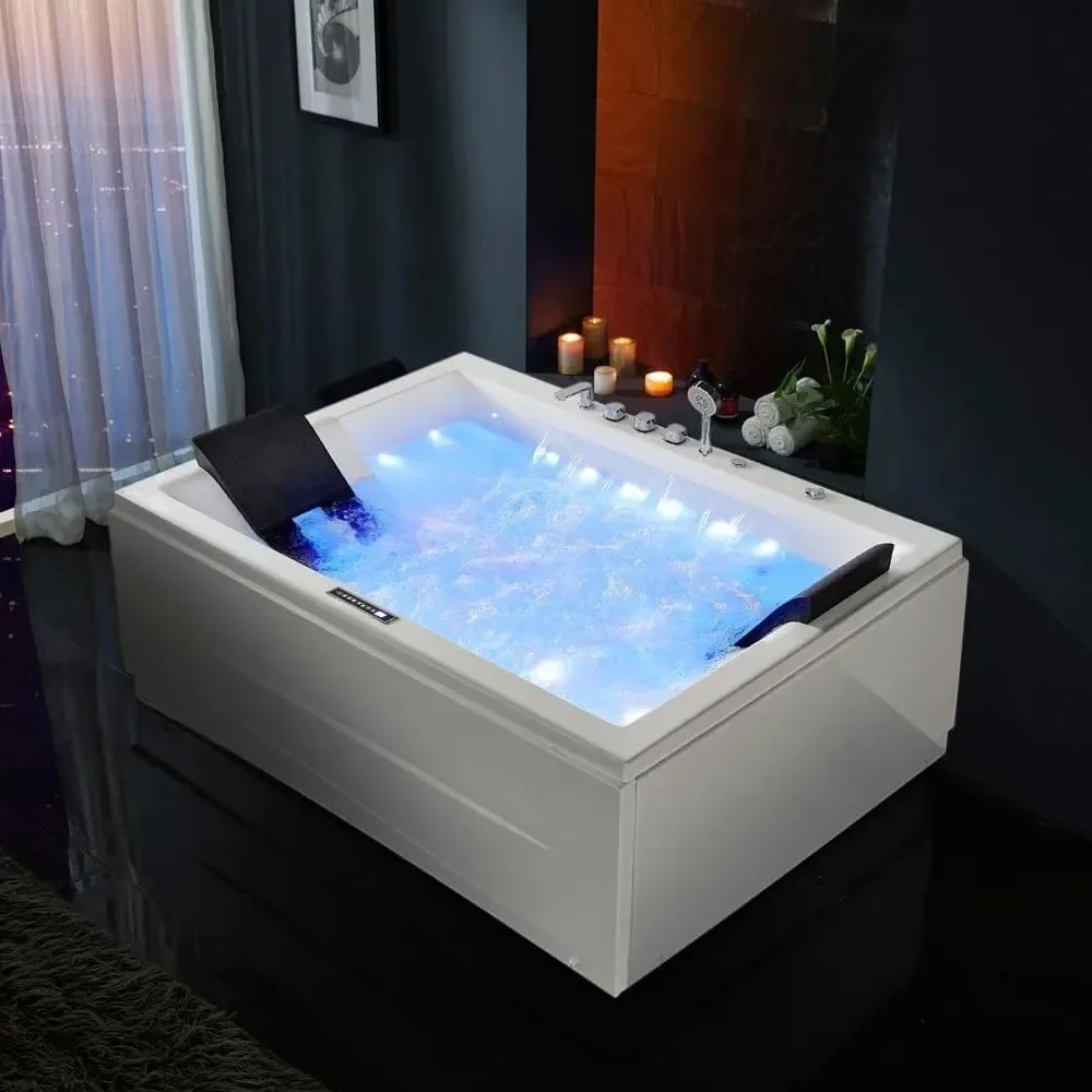 

Whirlpool Bathtub for 2 People, Spray Bathtub, 71 Inch Massage Belt, 18 Water Nozzles+20 Air Nozzles, White Color Therapy