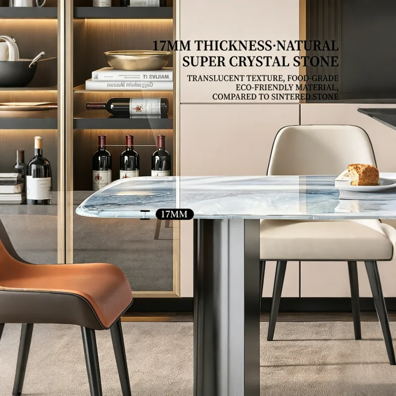 Any Size Custom Urban Luxury Super Crystal Stone Dining Table Multi Stone Option Food Grade Sturdy Steel Base Home Furnish