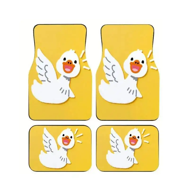 

Cute White Duck Yellow Background Car Floor Mats 4Pcs Set Universal Anti-slip Wear-resistant Auto Carpet Cartoon Foot Liners