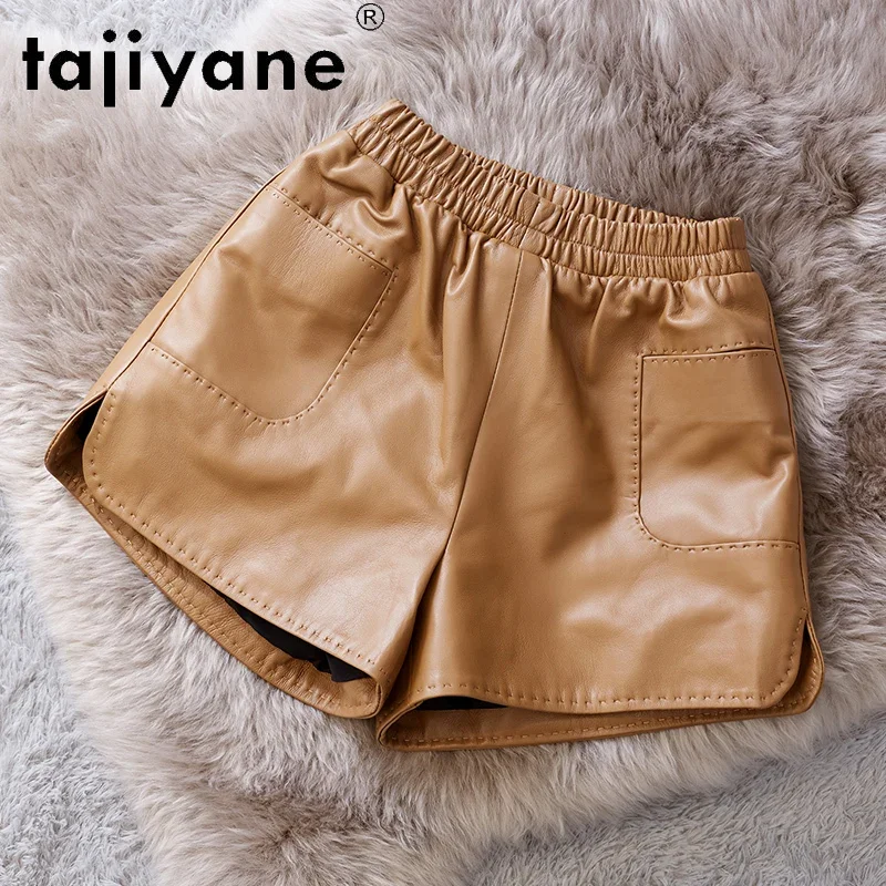 Tajiyane Streetwear Women Real Sheepskin Shorts Female Genuine Leather High Waist Shorts Oversize Trousers Pantalon Femme TN2319