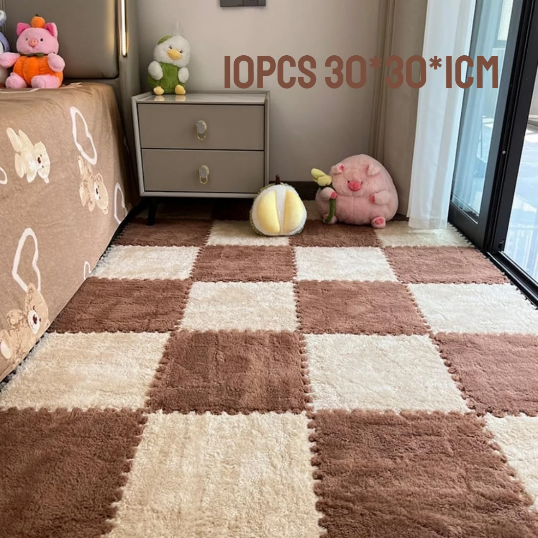 

30*30*1CM Creative Puzzle Bedside Relaxing Mat 10Pcs Interlocking Foam Carpet Tiles Warm Playmat Exercise Tiles Fluffy Area Rugs