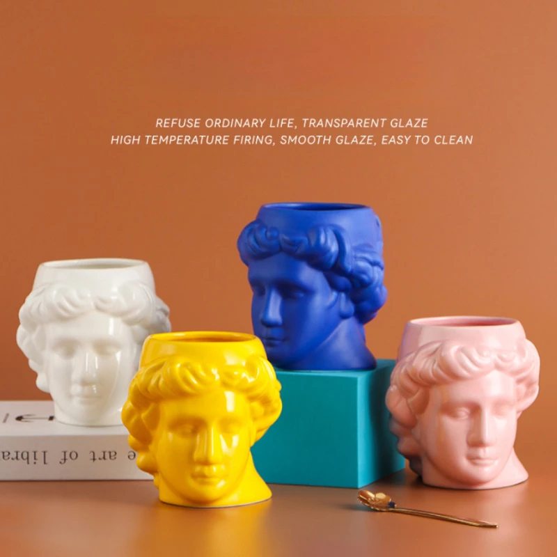 

Art Decor Colored Ceramic Coffee Cup Ancient Greece Apollo David Head Mug Sculpture Desktop Ornament Office Water Cup