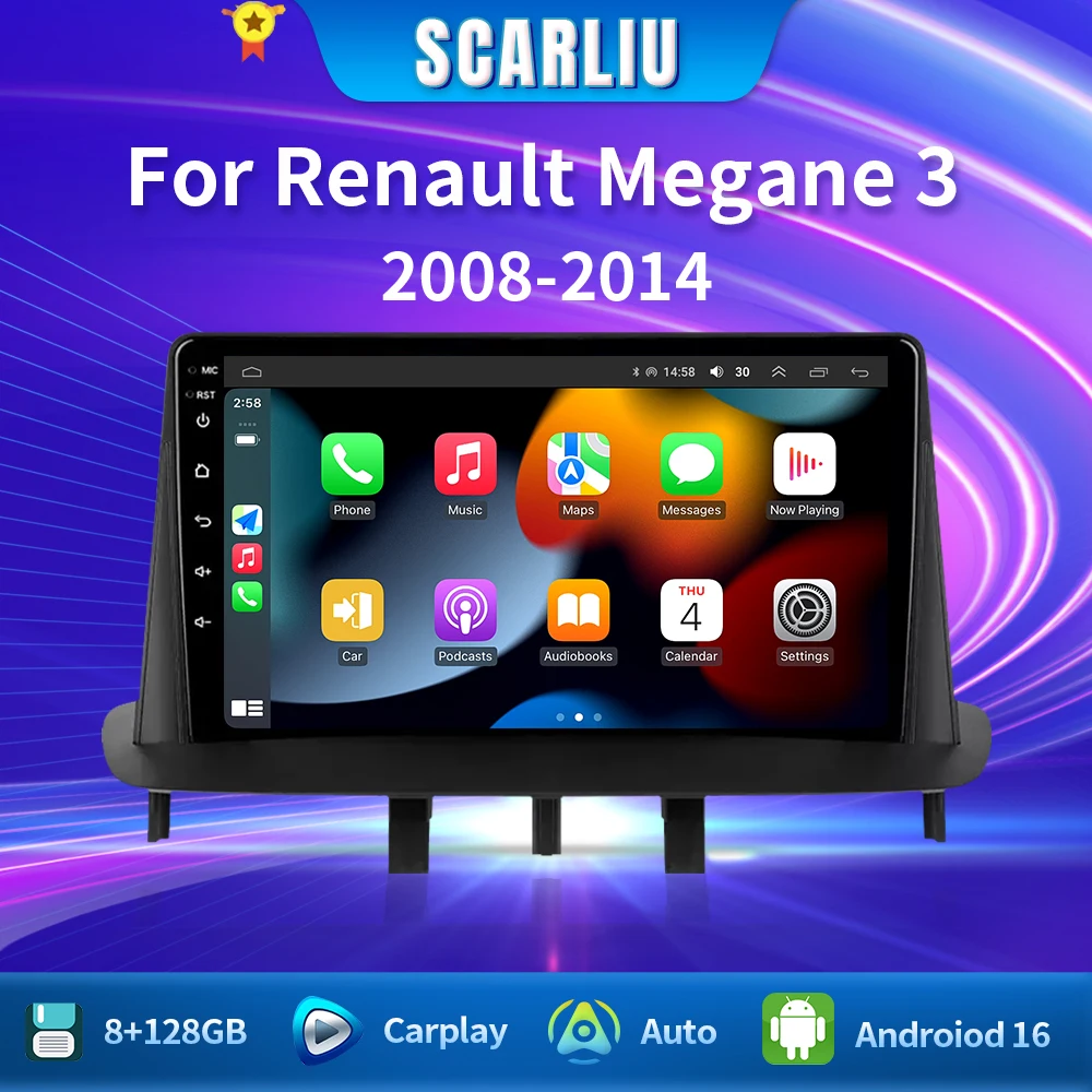Android 16 Carplay Auto Car Radio Multimedia Player For Renault Megane 3 Fluence Samsung SM3 2008 - 2015 Stereo 2din Head Unit