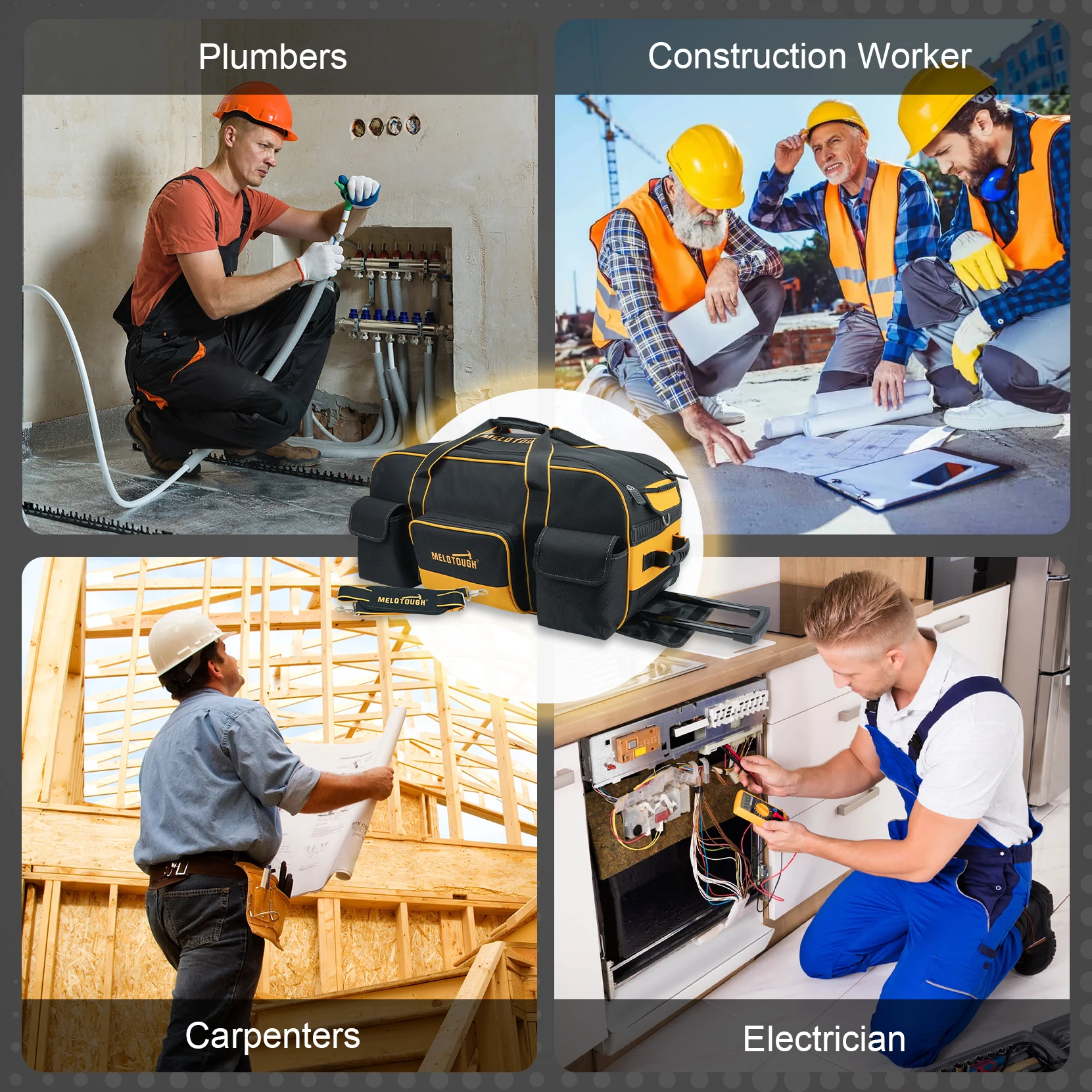 Rolling Tool Bag with Wheels,Large Capacity Tool Bag Organizer with Concealed Telescoping Handle for Electrician,Construction