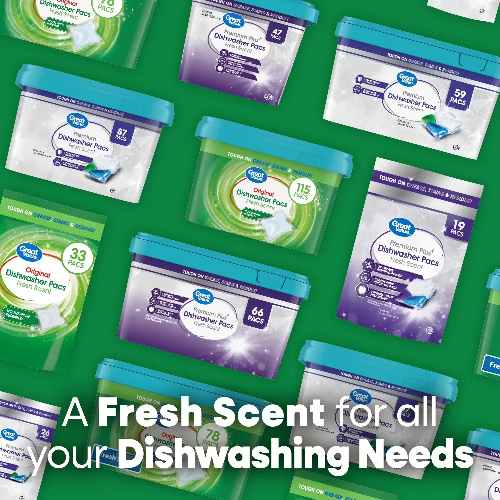 Great Value Automatic Dishwasher Pacs, Fresh Scent, 78 Count