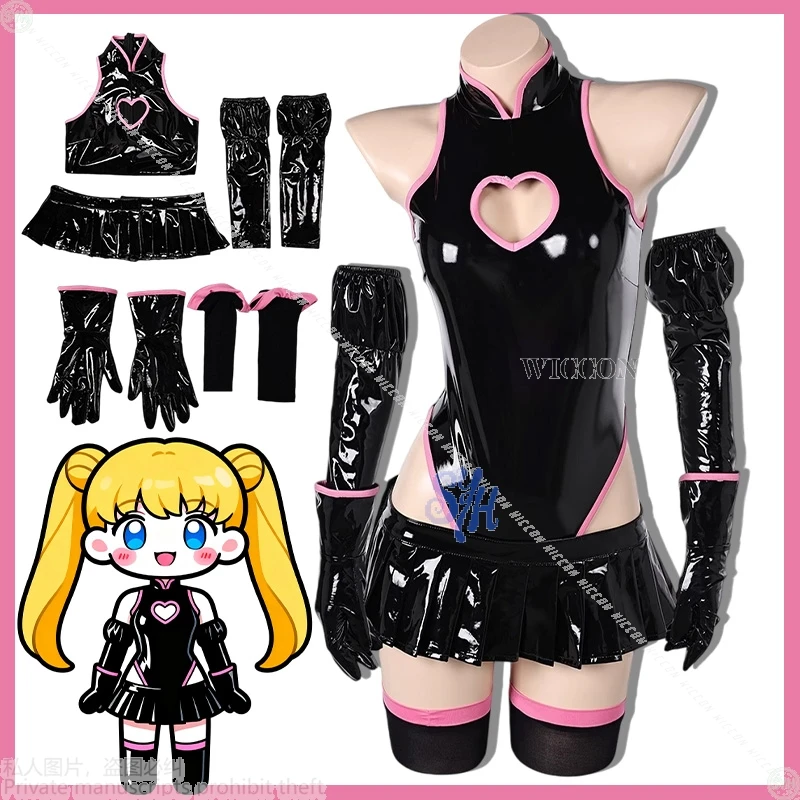 

Горячие девушки Jirai Kei Y2K Styles Хэллоуин Косплей Черный ПУ Сексуальное Сердце Выдалбливают Одежда Мини Платье Комбинезон Нижнее Белье