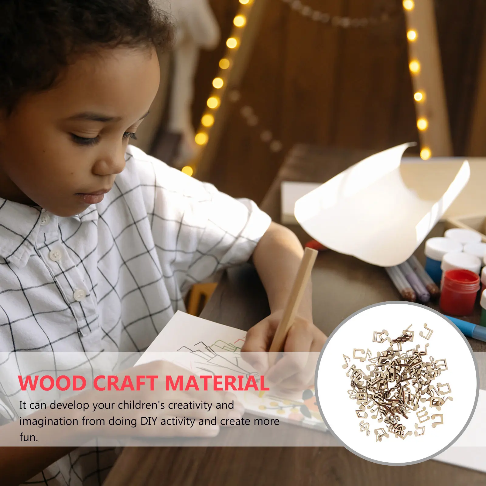 200Pcs Note Shaped Wooden Slices Smooth Edge Blank DIY Craft Wood Pieces for Handmade Decor Education Creativity Development