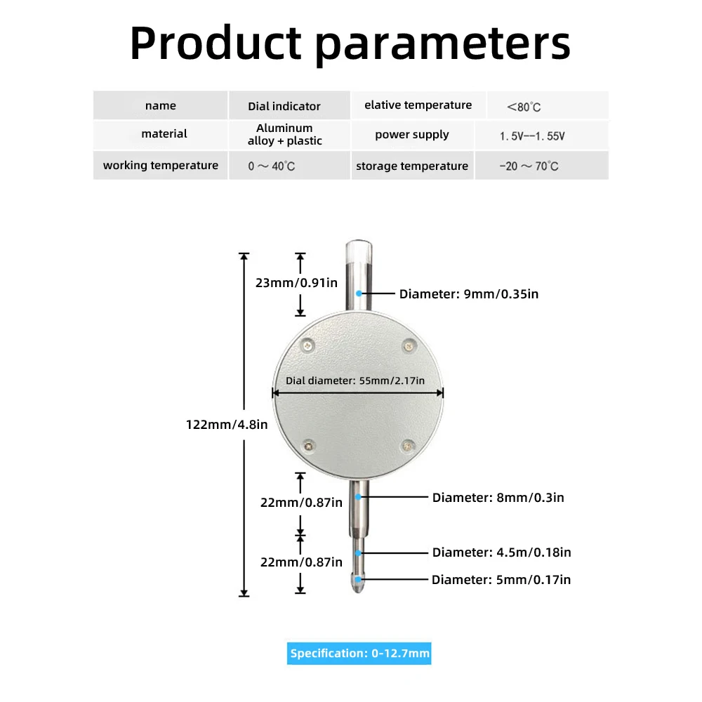 High Precision Digital Indicator 0-12.7mm 0.01mm 0.00005\
