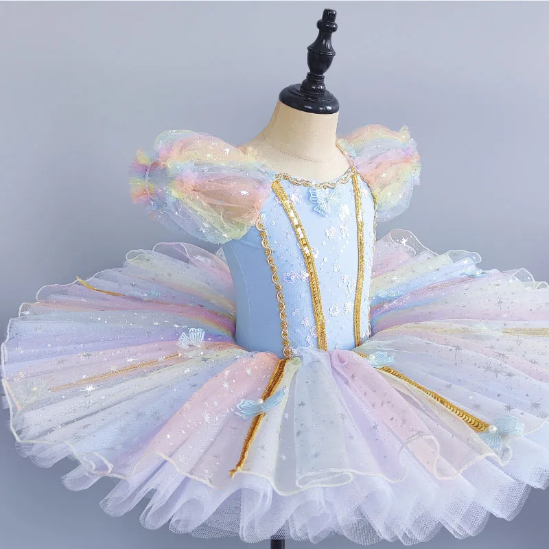 

Children Blue Ballerina Dress Kids Sequined Modern Dance Tutu Dress Girls Jazz Dance Outfits Kids Stage Wear Ballet Clothes Set